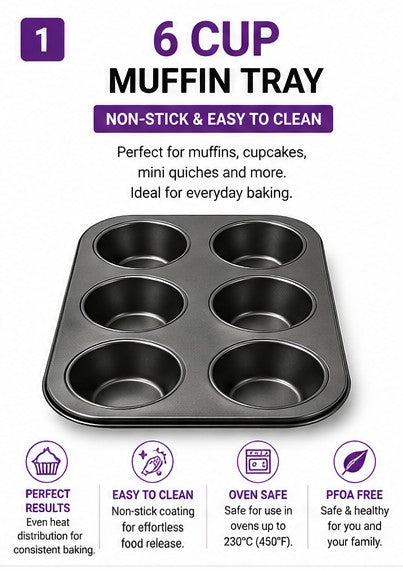 Non-Stick Muffin Tray, 6-Cup