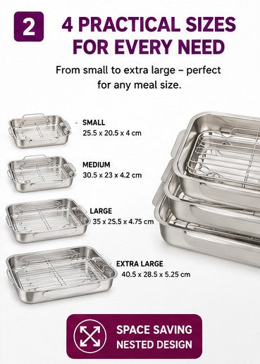 Non-Stick Roasting Tray Set with Racks, 4-Piece