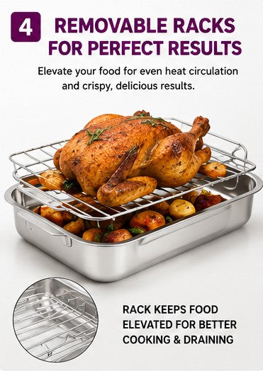 Non-Stick Roasting Tray Set with Racks, 4-Piece