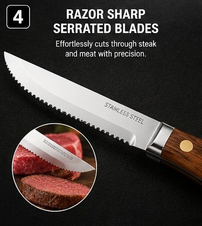 Stainless Steel Steak Cutlery Set Wood Handles