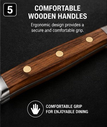Stainless Steel Steak Cutlery Set Wood Handles