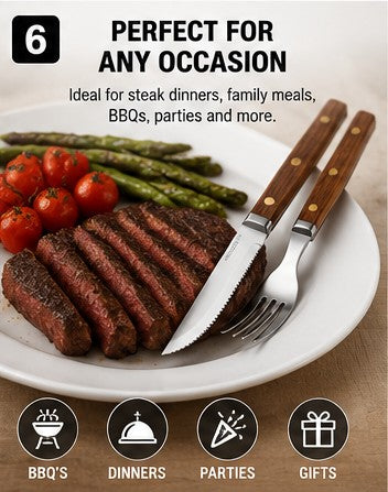 Stainless Steel Steak Cutlery Set Wood Handles