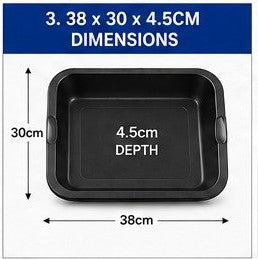 Deep Non-Stick Oblong Roasting Pan, 38 × 30 × 4.5 cm